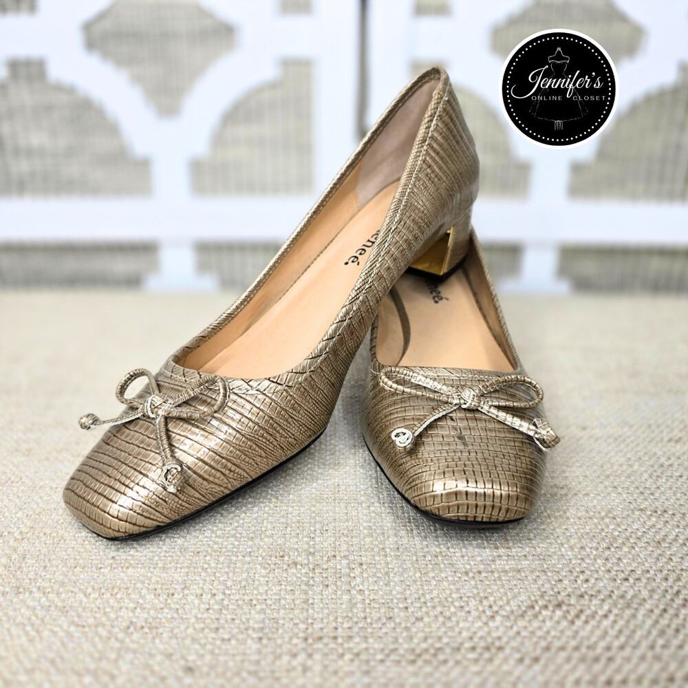 J. Renee Pelisse Taupe Lizard Print Bow Block Heels Pump Size 7M